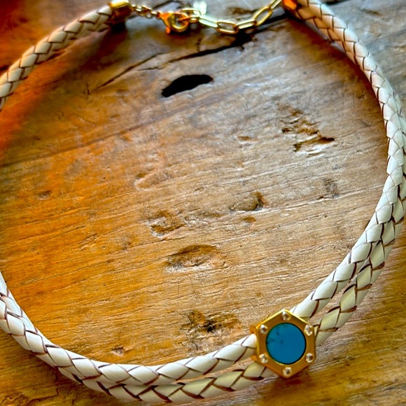 LIZA Schwartz leather choker with genuine turquoise brand new - Picture 2 of 13